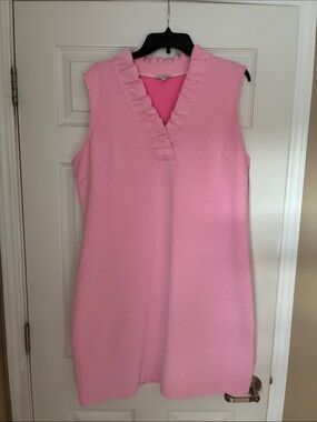 Talbots Pink Sleeveless Ruffle V-Neck Shift Dress